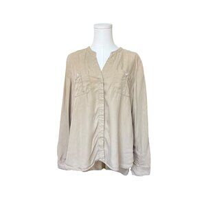 Tommy Bahama‎ Tencel Button Front Top Size M Roll Tab Sleeve Safari Coastal
